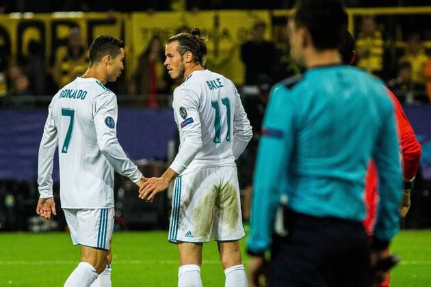 GER, UEFA CL, Borussia Dortmund (GER) vs Real Madrid (ESP) 26.09.2017, Signal Iduna Park, Dortmund, GER, UEFA CL, Borussia Dortmund (GER) vs Real Madrid (ESP), im Bild picture shows Cristiano Ronaldo (Real Madrid 7) mit Gareth Bale (Real Madrid 11), nordphotox xRauch nph00251