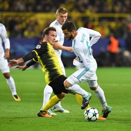 Fußball, CL, Borussia Dortmund - Real Madrid Fussball, UEFA Champions League, Saison 2017 2018, Spieltag 2, Borussia Dortmund vs Real Madrid, 26.09.2017, Stadion Dortmund, Toni Kroos, Mario Götze, Nacho, Real Madrid,,