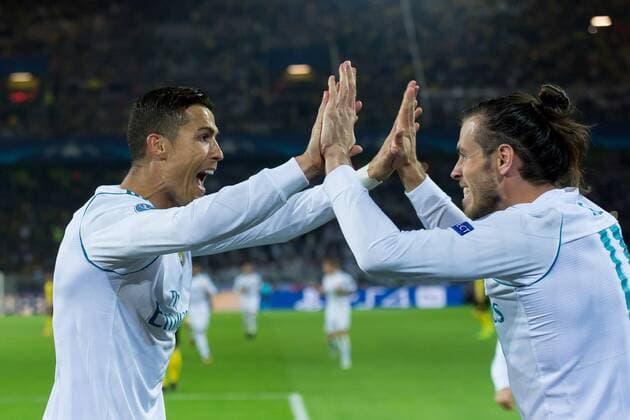 Dortmund, Deutschland 26.09.2017, UEFA Champions League - 2017 18 Season, Gruppenphase - Gruppe H - 2. Spieltag, BV Borussia Dortmund - Real Madrid, Torjubel, Cristiano Ronaldo (Real Madrid) und Gareth Bale (Real Madrid) jubeln nach dem treffer 0:2 ( DeFodi001