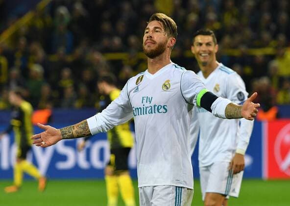 26.09.2017, xfux, Fussball Champions League, Borussia Dortmund - Real Madrid, emspor, v.l. Sergio Ramos (Real Madrid) gibt Anweisungen, gestikuliert, mit den Armen gestikulieren gives instructions, gesticulate, gesticolando. Dortmund