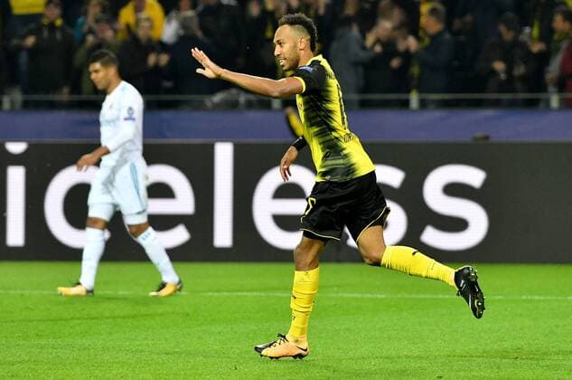 26.09.2017, xfux, Fussball Champions League, Borussia Dortmund - Real Madrid, emspor, v.l. Pierre-Emerick Aubameyang (Borussia Dortmund) Torjubel, Goal celebration, celebrate the goal zum 1:2 Dortmund