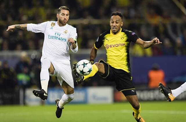 Dortmund, 26.09.2017 Tor zum 1:2 durch Pierre-Emerick Aubameyang (BvB) gegen Sergio Ramos (Real) Borussia Dortmund - Real Madrid