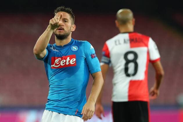 Esultanza dopo il gol di Dries Mertens Napoli goal celebration Napoli 26-09-2017 Stadio San Paolo Football Calcio UEFA Champions League 2017 2018 Napoli - Feyenoord Group F Foto Cesare Purini Insidefoto cesarexpurini