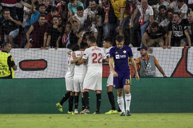Fußball, CL, FC Sevilla - NK Maribor September 26, 2017 - Seville, Spain - Wissan Ben Yedder of Sevilla celebrates after scoring 1-0 during the UEFA Champions League Group E soccer match between Sevilla FC and NK Maribor at Estadio Ramon Sanchez Pizjuan Soccer 2017 - Sevilla FC vs NK Maribor - ZUMAa142 20170926_zap_a142_012 Copyright: xDanielxGonzalezxAcunax