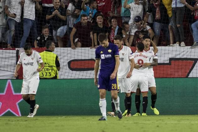 Fußball, CL, FC Sevilla - NK Maribor September 26, 2017 - Seville, Spain - Wissan Ben Yedder of Sevilla celebrates after scoring 1-0 during the UEFA Champions League Group E soccer match between Sevilla FC and NK Maribor at Estadio Ramon Sanchez Pizjuan Soccer 2017 - Sevilla FC vs NK Maribor - ZUMAa142 20170926_zap_a142_014 Copyright: xDanielxGonzalezxAcunax