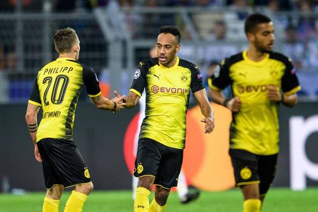 Pierre-Emerick Aubameyang (Borussia Dortmund 17) und Maximilian Philipp (Borussia Dortmund 20) beim Torjubel nach dem Treffer zum 2:1 beim Champions League Spiel zwischen Borussia Dortmund und Real Madrid am 26.09.2017, Dortmund Copyright: xSchuelerx xEibnerx-xPressefotox EP_EER