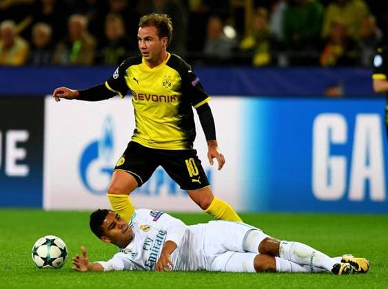 26.09.2017, xfux, Fussball Champions League, Borussia Dortmund - Real Madrid, emspor, v.l. Mario Goetze (Borussia Dortmund), Casemiro (Real Madrid) Dortmund
