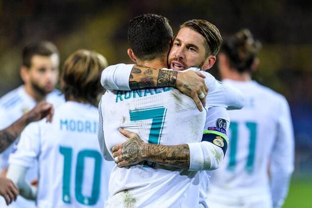 Cristiano Ronaldo (Real Madrid CF 7) und Kapitaen Sergio Ramos (Real Madrid CF 4) beim Torjubel nach dem Treffer zum 3:1 beim Champions League Spiel zwischen Borussia Dortmund und Real Madrid am 26.09.2017, Dortmund Copyright: xSchuelerx xEibnerx-xPressefotox EP_EER