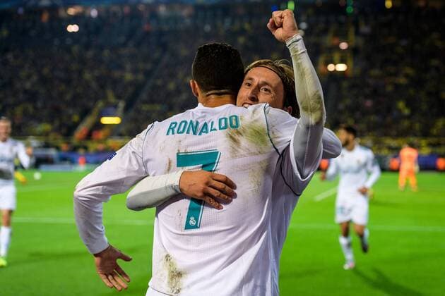 Cristiano Ronaldo (Real Madrid CF 7) und Luka Modric (Real Madrid CF 10) beim Torjubel nach dem Treffer zum 3:1 beim Champions League Spiel zwischen Borussia Dortmund und Real Madrid am 26.09.2017, Dortmund Copyright: xSchuelerx xEibnerx-xPressefotox EP_EER