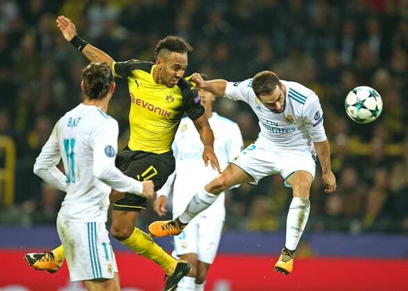 26.09.2017, Fussball UEFA Champions League 2017 2018, Gruppenphase, 2.Spieltag, Borussia Dortmund - Real Madrid, im Signal-Iduna-Park Dortmund. v.l. Pierre-Emerick Aubameyang (Dortmund) gegen Cristiano Ronaldo (Real Madrid) 