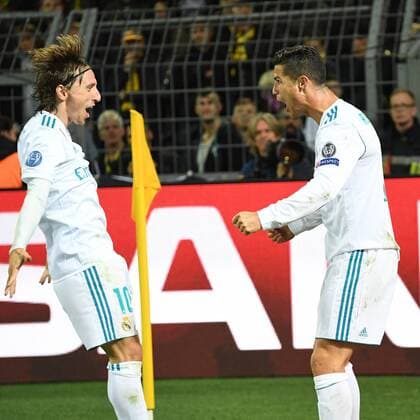 Fussball, UEFA Champions League, Saison 2017 2018, Spieltag 2, Borussia Dortmund vs Real Madrid, 26.09.2017, Stadion Dortmund, Luka Modric, Christiano Ronaldo beide Real Madrid, Torjubel