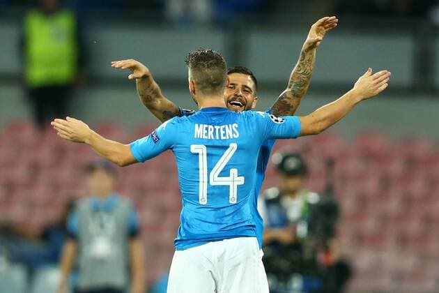 September 26, 2017 - Naples, Campania, Italy - Lorenzo Insigne of Napoli and Dries Mertens of Napoli celebration during the UEFA Champions League group F match between SSC Napoli and Feyenoord at Stadio San Paolo on September 26, 2017 in Naples, Italy. SSC Napoli v Feyenoord - UEFA Champions League  - ZUMAn230 20170926_zaa_n230_304 Copyright: xMatteoxCiambellix