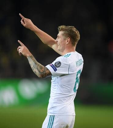 26.09.2017, Fussball Champions League, Saison 2017 2018, Vorrunde, 2. Spieltag, Borussia Dortmund - Real Madrid 1:3, Jubel Toni Kroos (Real Madrid) Team2