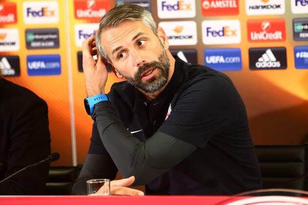 SOCCER - EL, RBS vs Marseille SALZBURG,AUSTRIA,27.SEP.17 - SOCCER - UEFA Europa League, group stage, Red Bull Salzburg vs Olympique Marseille, preview, press conference PK Pressekonferenz RBS. Image shows head coach Marco Rose (RBS). GEPAxpictures xFelixxRoittner