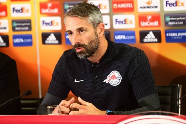 SOCCER - EL, RBS vs Marseille SALZBURG,AUSTRIA,27.SEP.17 - SOCCER - UEFA Europa League, group stage, Red Bull Salzburg vs Olympique Marseille, preview, press conference PK Pressekonferenz RBS. Image shows head coach Marco Rose (RBS). GEPAxpictures xFelixxRoittner
