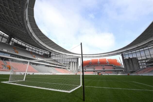 YEKATERINBURG, RUSSIA - SEPTEMBER 27, 2017: Pitch at Central Stadium that is to be renamed Yekaterinburg Arena Stadium for the 2018 FIFA World Cup WM Weltmeisterschaft Fussball Donat Sorokin TASS  TS062129