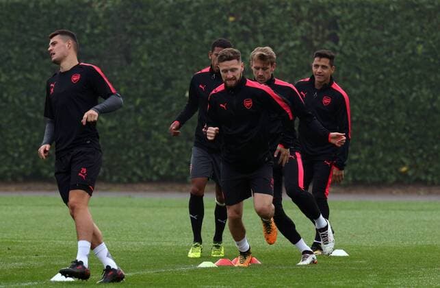 September 27, 2017 - London, England, United Kingdom - Arsenal s Shkodran Mustafi.during a Arsenal training session ahead of the UEFA Europa League Group H match against BATE Borisov at Arsenal training centre , London Colney on 27 Sep 2017 St.Albans, England Arsenal Training  - ZUMAn230 20170927_zaa_n230_034 Copyright: xKieranxGalvinx