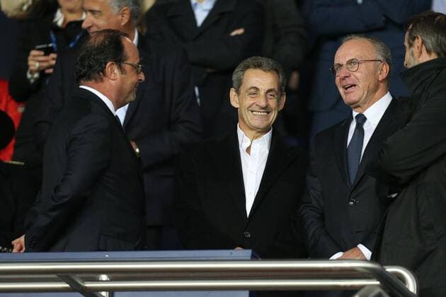 l-r: ehemaliger Staatspraesident, Francois Hollande, ehemaliger Staatspraesident Nicolas Sarkozy und Vorstandsvorsitzender Karl-Heinz Rummenigge (FC Bayern Muenchen), Paris Saint-Germain vs. FC Bayern Muenchen, Fussball, Vorrunde, Champions League, 27.09.2017 Paris Paris Frankreich Copyright: xkolbert-press ChristianxKolbertx