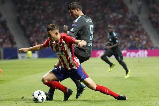 Atletico de Madrid s defender Lucas Hernandez (L) and Chelsea s striker Alvaro Morata vie for the ball during the UEFA Champions League match between Atletico de Madrid and Chelsea at the Wanda Metropolitano stadium in Madrid, Spain, 27 September 2017. Atletico de Madrid vs. Chelsea !ACHTUNG: NUR REDAKTIONELLE NUTZUNG!  Copyright: xChemaxMoyax MAD006 20170927-636421433070303378