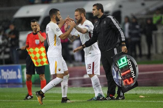 Daniele De Rossi, Maxime Gonalons substitution Baku 27-09-2017 Football Champions League 2017 2018 Group C Qarabag - AS Roma Foto Gino Mancini Insidefoto ginoxmancini