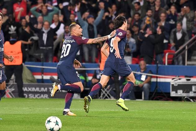 09 EDINSON CAVANI psg 20 LAYVIN KURZAWA psg JOIE FOOTBALL Paris SG vs Bayern Munich Ligue des Champions 27 09 2017 AnthonyBIBARD FEP Panoramic 