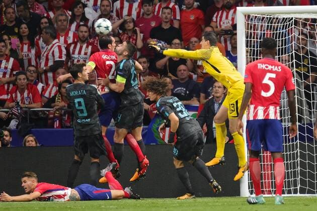Atletico Madrid v Chelsea UEFA Champions League Lucas of Atletico Madrid (on floor) is fouled by David Luiz of Chelsea to win the penalty from which Antoine Griezmann scores to make it Atletico Madrid 1 Chelsea 0 during the UEFA Champions League match at the Wanda Metropolitano Stadium, Madrid Content Not Available For UK Newspapers Copyright: xKristianxKanex FIL-10727-0035