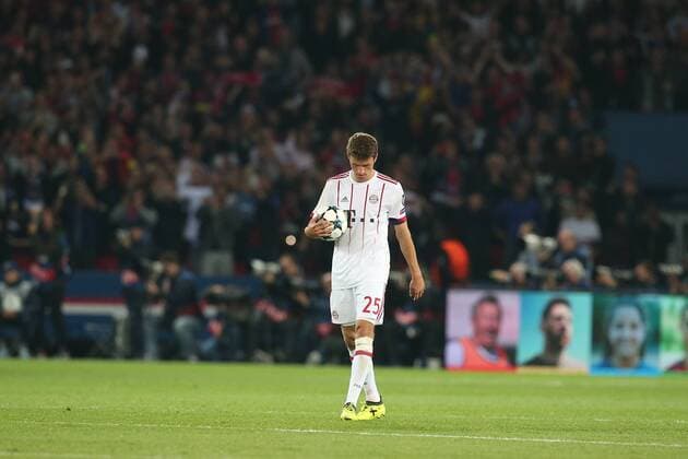 Thomas Mueller (FC Bayern Muenchen 25) nach dem 2:0, Paris Saint-Germain vs. FC Bayern Muenchen, Champions League, Fussball, 27.09.2017, Paris Copyright: xEibner-Pressefoto HarryxLangerx EP_HLR
