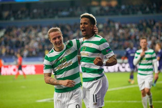 Celtic s Scott Sinclair celebrates after scoring during the second game in the group stage (Group B) of the UEFA Champions League competition between Belgian soccer team RSC Anderlecht and Scottish Celtic FC, Wednesday 27 September 2017 in Brussels. BRUNOxFAHY  x05173864x