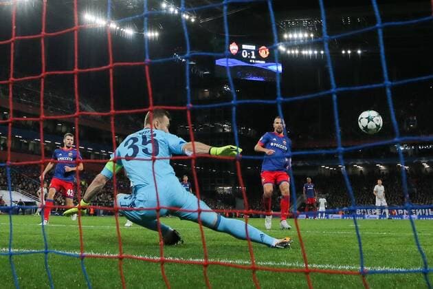 MOSCOW, RUSSIA - SEPTEMBER 27, 2017: CSKA Moscow s goalkeeper Igor Akinfeyev concedes a goal to Manchester United ManU in their 2017 2018 UEFA Champions League Group A football match at CSKA Stadium; Manchester United won 4-1. Sergei Savostyanov TASS  TS0622D1
