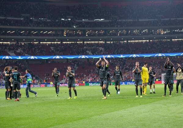 Players of Chelsea celebrating during the UEFA Champions League group C match between Atletico Madrid and Chelsea played at the Wanda Metropolitano Stadium in Madrid on September 27th 2017  xAlbaxSanchezx xAFP7x xFootball.xAtleticoxMadridxvxChelsea.xUEFAxChampionsxLeaguex2017 x