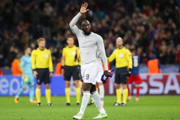 MOSCOW, RUSSIA - SEPTEMBER 27, 2017: Manchester United ManU s Romelu Lukaku waves after their 2017 2018 UEFA Champions League Group A football match against CSKA Moscow at CSKA Stadium. Sergei Savostyanov TASS  TS0622EE