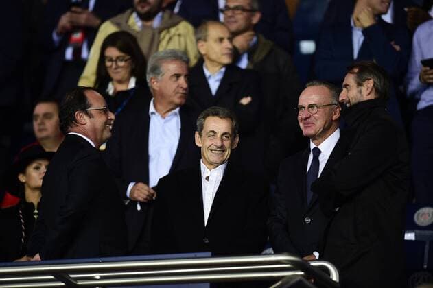 Nicolas Sarkozy Francois Hollande et Karl Heinz Rummenigge COE du Bayern de Munich Jean Claude Blanc Directeur General delegue du PSG FOOTBALL PSG vs Bayern de Munich Ligue des Champions 27 09 2017 JBAutissier Panoramic 