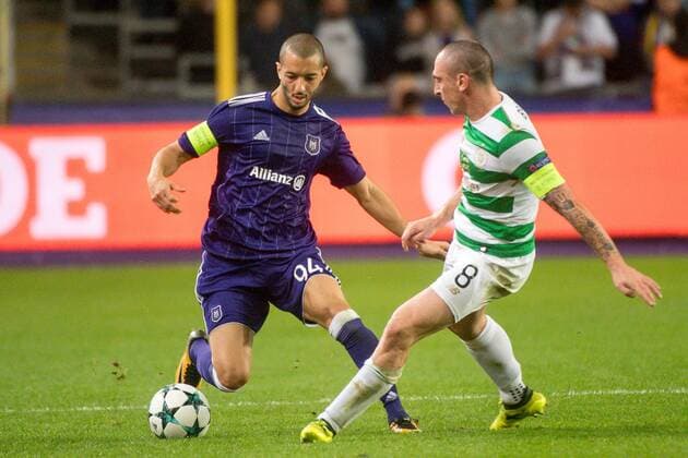 Belgium , Brussels , Sep 27 , 2017 - Second game in the group stage ( Group B ) of the UEFA Champions League competition between Belgian soccer team RSC Anderlecht and Scottish Celtic FC - Sofiane HANNI & Scott BROWN Copyright Danny Gys Reporters xxGYS 