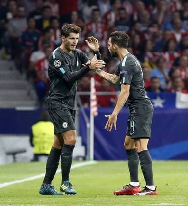 Partido de Liga de Campeones entre el Atletico y el Chelsea en el Wanda Metropolitano. En la imagen, Morata celebra su gol. Champions League match between Atletico and Chelsea. In this picture, Morata celebrates his goal. 