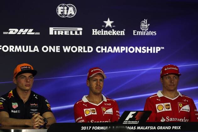 28.09.2017 - press conference PK Pressekonferenz Max Verstappen (NED) Red Bull Racing RB13, Sebastian Vettel (GER) Scuderia Ferrari SF70H and Kimi Raikkonen (FIN) Scuderia Ferrari SF70H Malaysian Grand Prix, Sepang 28 September - 1 October 2017 28.09.2017 - Press conference, Max Verstappen (NED) Red Bull Racing RB13, Sebastian Vettel (GER) Scuderia Ferrari SF70H and Kimi Raikkonen (FIN) Scuderia Ferrari SF70H 