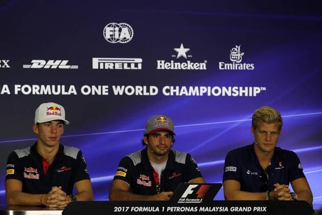28.09.2017 - press conference PK Pressekonferenz Pierre Gasly (FRA) Scuderia Toro Rosso STR12, Carlos Sainz Jr (ESP) Scuderia Toro Rosso STR12 and Marcus Ericsson (SUE) Sauber C36 Malaysian Grand Prix, Sepang 28 September - 1 October 2017 28.09.2017 - Press conference, Pierre Gasly (FRA) Scuderia Toro Rosso STR12, Carlos Sainz Jr (ESP) Scuderia Toro Rosso STR12 and Marcus Ericsson (SUE) Sauber C36 