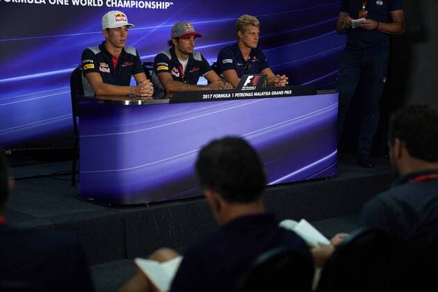 28.09.2017 - press conference PK Pressekonferenz Pierre Gasly (FRA) Scuderia Toro Rosso STR12, Carlos Sainz Jr (ESP) Scuderia Toro Rosso STR12 and Marcus Ericsson (SUE) Sauber C36 Malaysian Grand Prix, Sepang 28 September - 1 October 2017 28.09.2017 - Press conference, Pierre Gasly (FRA) Scuderia Toro Rosso STR12, Carlos Sainz Jr (ESP) Scuderia Toro Rosso STR12 and Marcus Ericsson (SUE) Sauber C36 