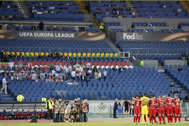 The empty stands. The match is played without spectators due to racist chants of Lazio fans during a match against Sparta Praga in 2016 . La gara si gioca a porte chiuse a causa di cori razzisti dei tifosi della lazio durante l incontro contro lo Sparta Praga del 2016 Roma 28-09-2017 Stadio Olimpico Football Europa League 2017 2018 Group K Lazio - Zulte Waregem Foto Giampiero Sposito Insidefoto Insidefoto