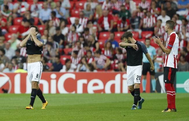 DAVID S BUSTAMANTE 28 09 2017 BILBAO PAIS VASCO Partido de la Jornada 2 de la UEFA Europa League disputado entre el Athletic de Bilbao y el FC Zorya Luhansk en el Estadio San Mames de Bilbao gol y celebracion de Ihor Kharatin  xDAVIDxS.xBUSTAMANTEx xx