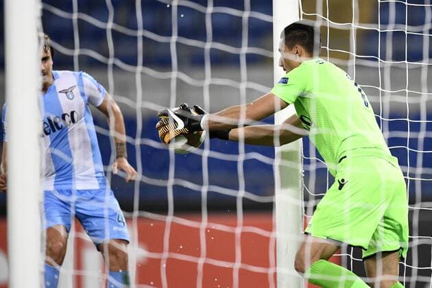 Lazio s goalkeeper Thomas Strakosha pictured in action during a soccer game between Italian club Societa Sportiva Lazio and Belgian team SV Zulte Waregem, in Roma, Italy, Thursday 28 September 2017, the second game of the group stage (Group K) of the UEFA Europa League competition. YORICKxJANSENS  x05174244x