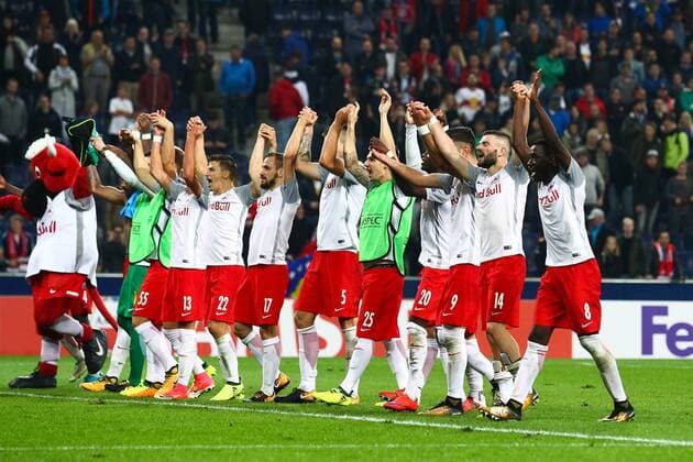 SOCCER - EL, RBS vs Marseille SALZBURG,AUSTRIA,28.SEP.17 - SOCCER - UEFA Europa League, group stage, Red Bull Salzburg vs Olympique Marseille. Image shows the rejoicing of RBS. GEPAxpictures xFelixxRoittner