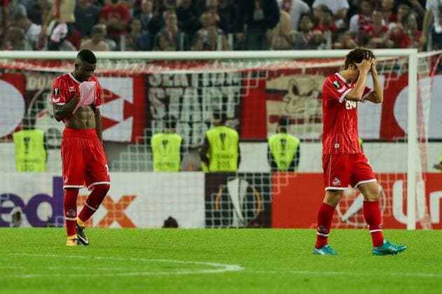 Koeln, Deutschland 28.09.2017, UEFA Europa League - 2017 18 Season, 2nd game day, 1. FC Koeln - Roter Stern Belgrad, Jhon Andres Cordoba Copete (KOE) enttaeuscht, enttaeuschung ( DeFodi048
