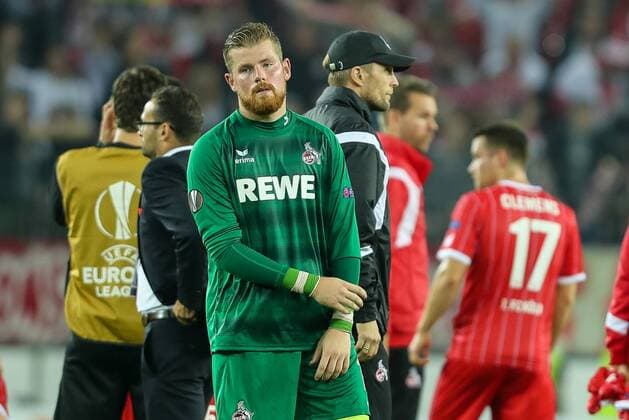 Koeln, Deutschland 28.09.2017, UEFA Europa League - 2017 18 Season, 2nd game day, 1. FC Koeln - Roter Stern Belgrad, Torwart Timo Horn (KOE) enttaeuscht, enttaeuschung ( DeFodi048