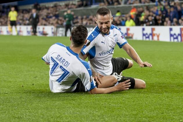 Adrian Sardinero Apollon Limmasol FC celebrates after scoring during the UEFA Europa League Group Stage match between Everton and Apollen Limassol at Goodison Park, Liverpool, England on 28 September 2017. Copyright: xAlanxHaywardx 16920018
