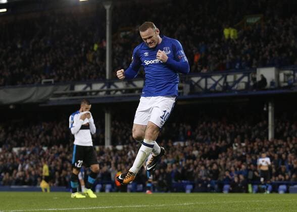 Wayne Rooney of Everton celebrates scoring during the Europa League Group E match at Goodison Park Stadium, Liverpool. Picture date: September 28th 2017. Picture credit should read: Simon Bellis Sportimage EDITORIAL USE ONLY. No use with unauthorised audio, video, data, fixture lists, club league logos or live services. Online in-match use limited to 120 images, no video emulation. No use in betting, games or single club league player publications.