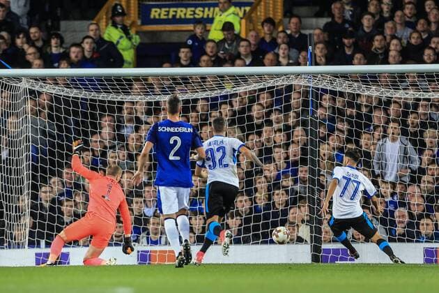 28th September 2017, Goodison Park, Liverpool, England; UEFA Europa League group stage, Everton versus Apollon Limassol; Adri& xe1;n Sardinero of Apollon Limassol scores to make it 1-0 in the 12th minute  ActionPlus11934967