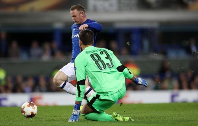 Football - 2017 2018 UEFA Europa League - Group E: Everton vs. Apollon Limassol Wayne Rooney of Everton celebrates scoring at Goodison Park. COLORSPORT LYNNE CAMERON 