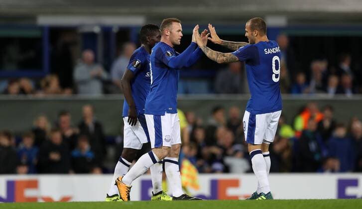 Football - 2017 2018 UEFA Europa League - Group E: Everton vs. Apollon Limassol Wayne Rooney of Everton celebrates scoring at Goodison Park. COLORSPORT LYNNE CAMERON 
