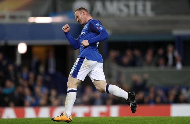 Football - 2017 2018 UEFA Europa League - Group E: Everton vs. Apollon Limassol Wayne Rooney of Everton celebrates scoring at Goodison Park. COLORSPORT LYNNE CAMERON 