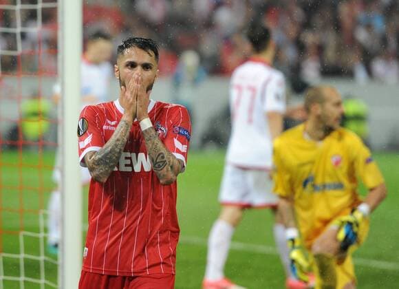 Europaleague: 1. FC Köln - Roter Stern Belgrad 28.09.2017. Leonardo Bittencourt (Köln) enttäuscht nach einer vergebenen Chance. Im Hintergrund: Tw. Borjan (Belgrad). HM